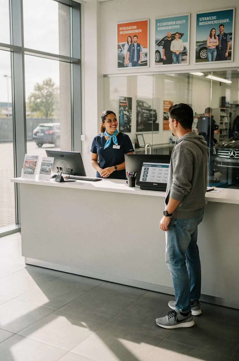 Fahrzeugaufbereitung mit hochqualitativer Reinigung und Pflege in einem deutschen Auto-Center